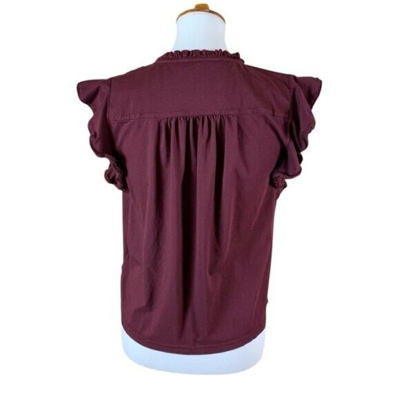 Lauren Ralph Lauren Burgundy Sleeveless Ruffle Trim Top Petite Small - Picture 4 of 7